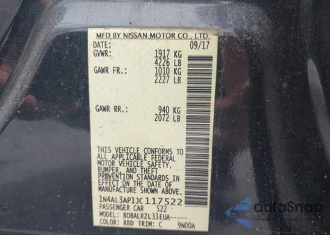 2018 Nissan Altima 2.5 Sl из США, поврежденный, VIN 1N4AL3AP1JC117522